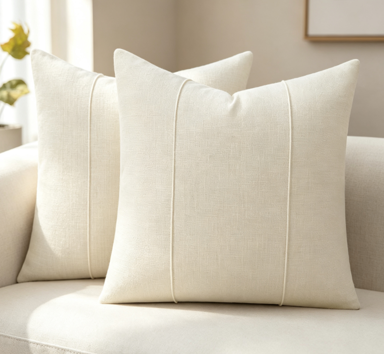 Solid-color cotton-linen throw pillow (neutral tones) – Minimalist farmhouse style - Image 2