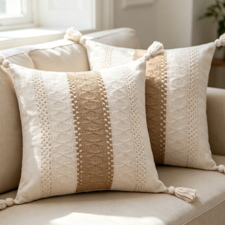 Striped jacquard cotton-linen cushion