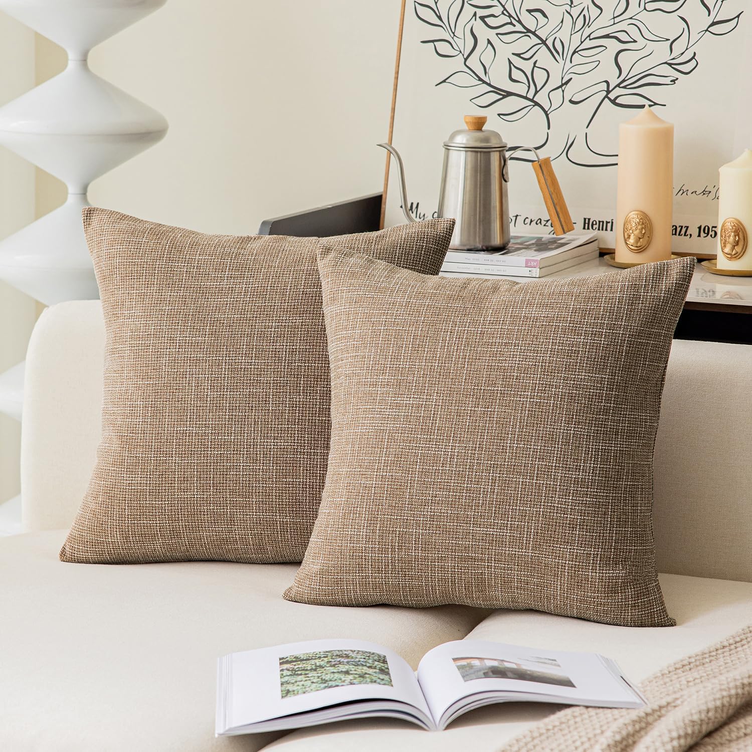 Faux-linen texture solid-color cushion – Hidden zipper